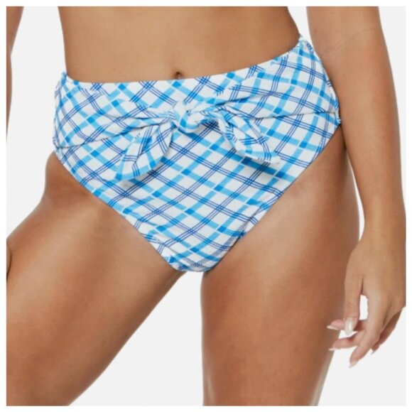 NWT Jessica Simpson Women's Caspian Blue & White Plaid Bikini Bottom, Size Small - Picture 1 of 8